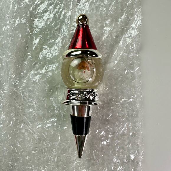 Neiman Marcus Santa Claus Snow Globe Heavy Glass Wine Bottle Stopper Christmas - Picture 4 of 7